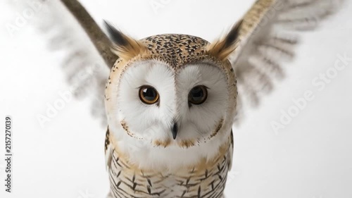 Owl wings spread is close to the camera