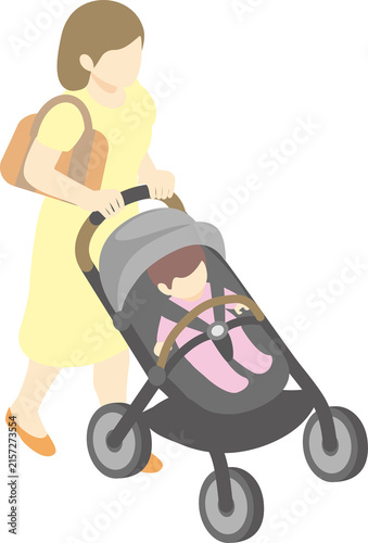 Isometric illustration of a family: mother and baby.