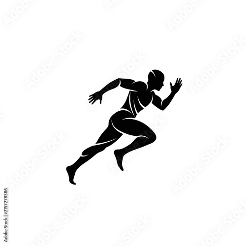 Athlete running silhouette, isolated on white