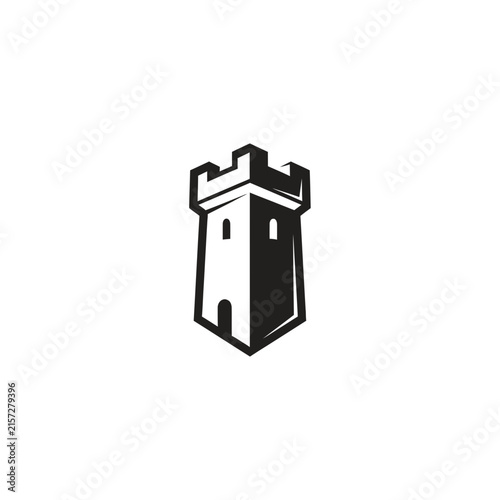 Black and white fortress tower icon