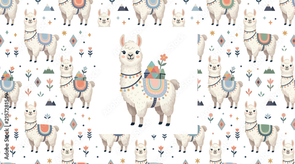 Fototapeta premium Cute llama pattern, cartoon style
