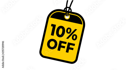 Sale Tag: A bright yellow sale tag with black lettering announces 10% OFF, signifying a discount.