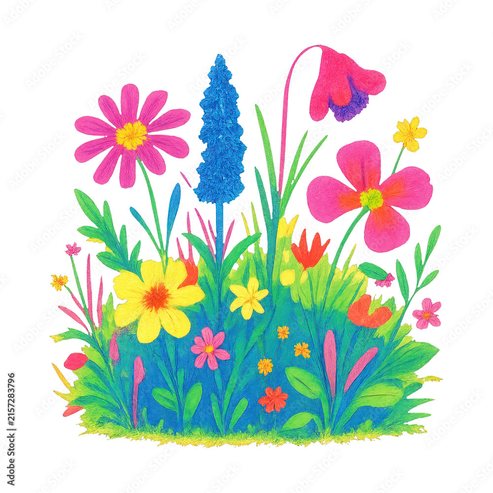 Fototapeta premium PNG Vibrant colorful floral garden illustration.
