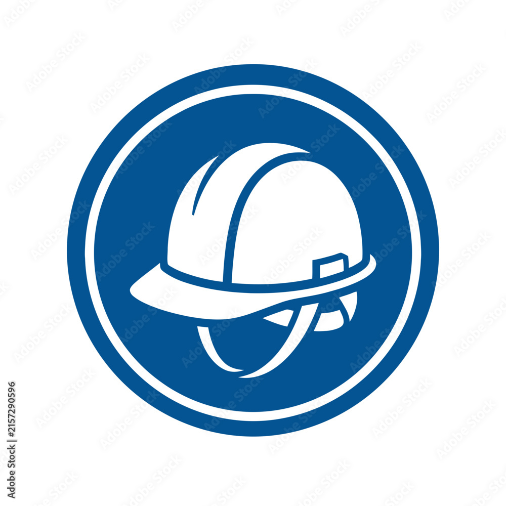 Fototapeta premium Construction hard hat safety helmet circular blue icon symbol.