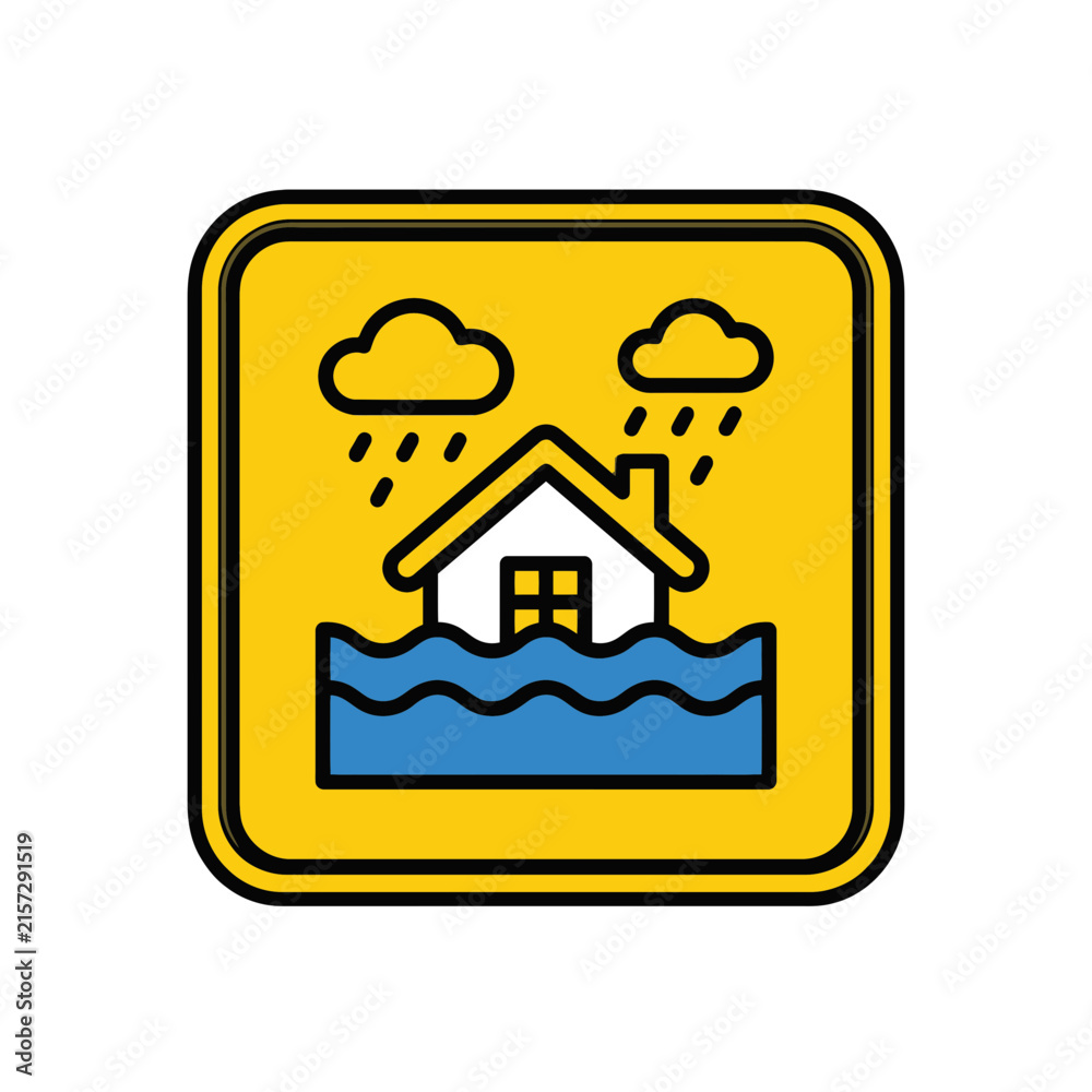 Fototapeta premium Flood warning sign icon vector illustration isolated on white background.