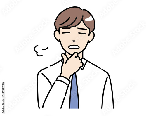 Canvastavla 目を閉じてため息をつくワイシャツ姿の若い男性のイラスト