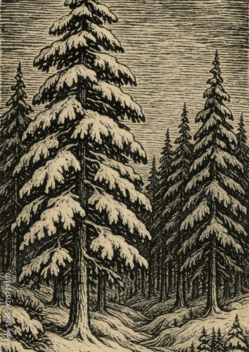 Obraz na płótnie Vintage forest winter scene wallpaper.