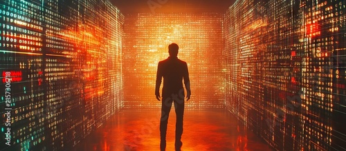 Silhouette. Digital Environment. Binary Code. Technology.