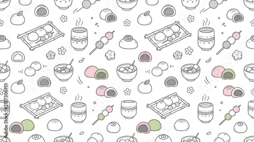 Cute Japanese Sweets and Tea Pattern