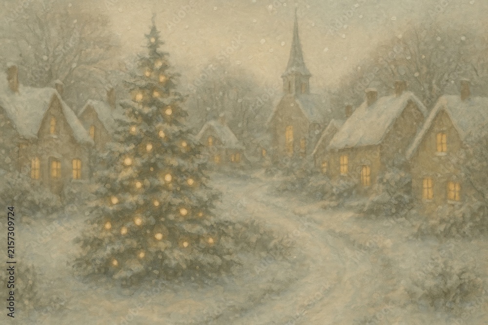Fototapeta premium Serene snowy village scene
