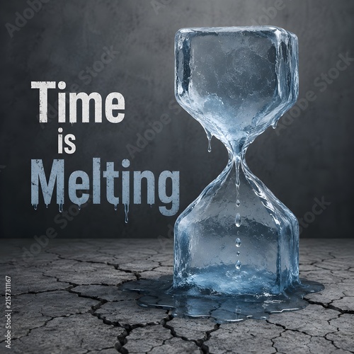 Climate change concept ice hourglass melting time is melting global warming