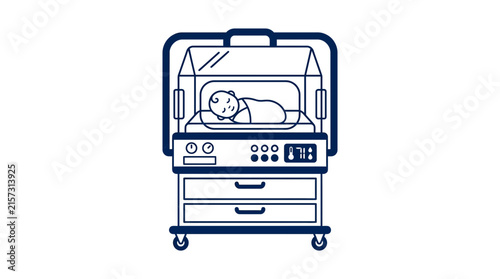 Newborn Baby in Incubator, Medical Equipment Icon, Isolated