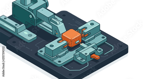 Precision Industrial Mold Base with Clamps and Geometric Testing Module. Cnc Machining Fixture Assembly for Manufacturing and Engineering Design.