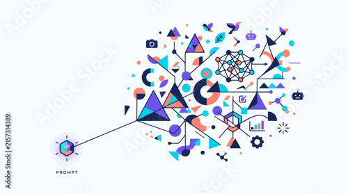 Generative Ai Network Concept with Interconnected Nodes, Icons, and Digital Elements. Technology Innovation, Machine Learning, and Data Analytics Vect