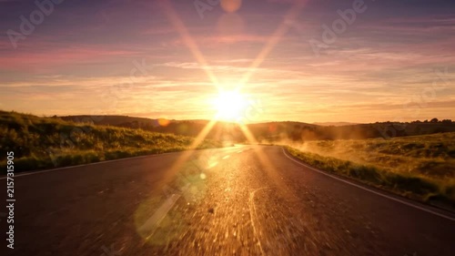 Sunrise Over Road Journey Golden Hour Driving Through Nature