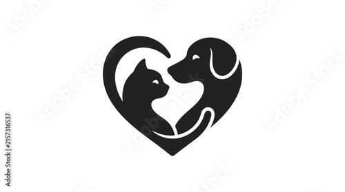 Abstract dog and cat heart silhouette logo