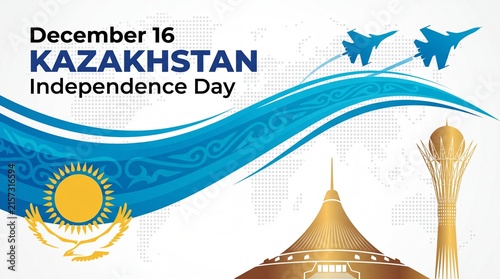Kazakhstan Independence Day December 16 Patriotic Celebration with National Symbols and Modern Landmark Design