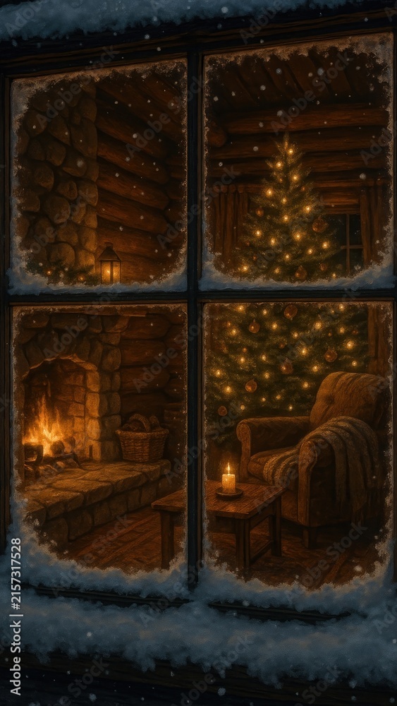 Fototapeta premium Cozy winter cabin window view mobile wallpaper