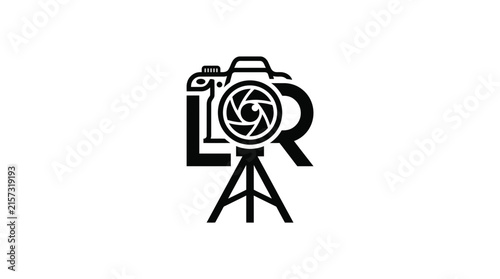 Camera and tripod logo integrated with letters LR.