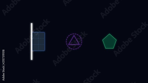 Neon geometric shapes animation with moving light divider for abstract motion 4k