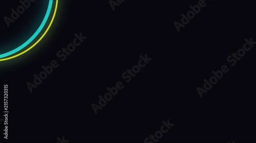 Neon glowing circles motion animation 4k background, with cyan and, yellow light rings