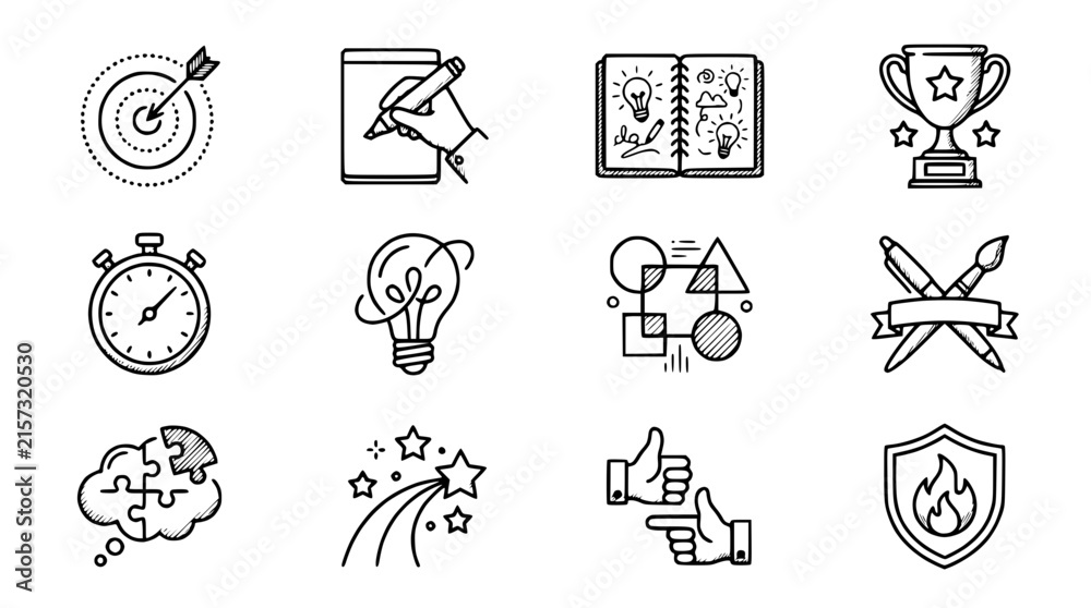 Fototapeta premium Creative Ideas and Success Icons: Doodle Set on Transparent Background