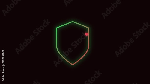 Neon shield animation: glowing cybersecurity and data protection symbol 4k