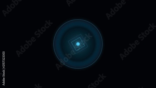 Abstract digital hud interface with rotating geometric shapes and glowing blue light pulse animation 4k