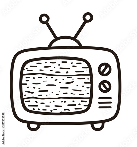 Retro Vintage Television TV With Static Screen Line Art Vector
