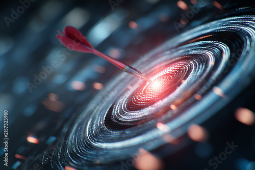 Dart hitting the center of a spiraling digital target