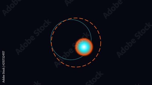 Abstract glowing energy sphere orbiting digital circles motion animation 4k background