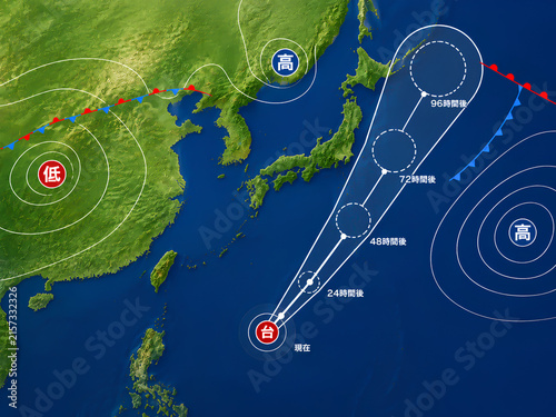 Fototapeta 台風が日本列島に接近する天気図