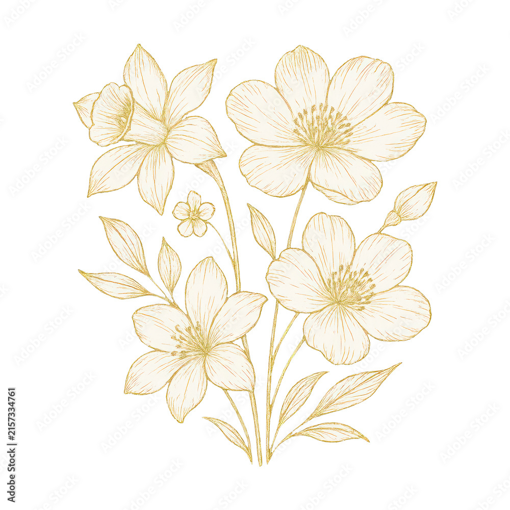 Fototapeta premium PNG Elegant floral illustration on black.