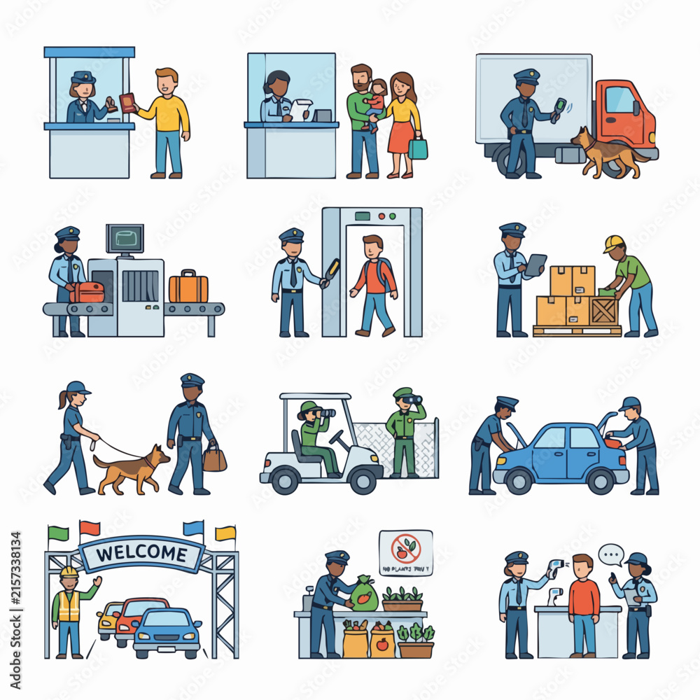 Fototapeta premium Illustrated Daily Life and Service Industry Scenes.