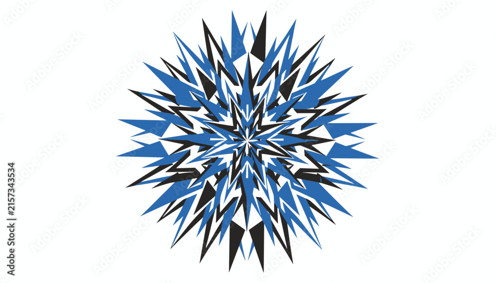 Obraz premium Abstract sharp circular starburst design with blue, black, and white pointed elements, perfect for modern graphic prints.