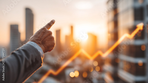 Businessman pointing at upward growing financial graph representing economic growth