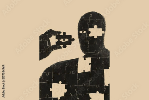 Puzzle piece people concept representing teamwork, connection and collaboration