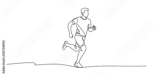 Obraz na płótnie Continuous single line drawing of a young man running fast in sportswear for fit
