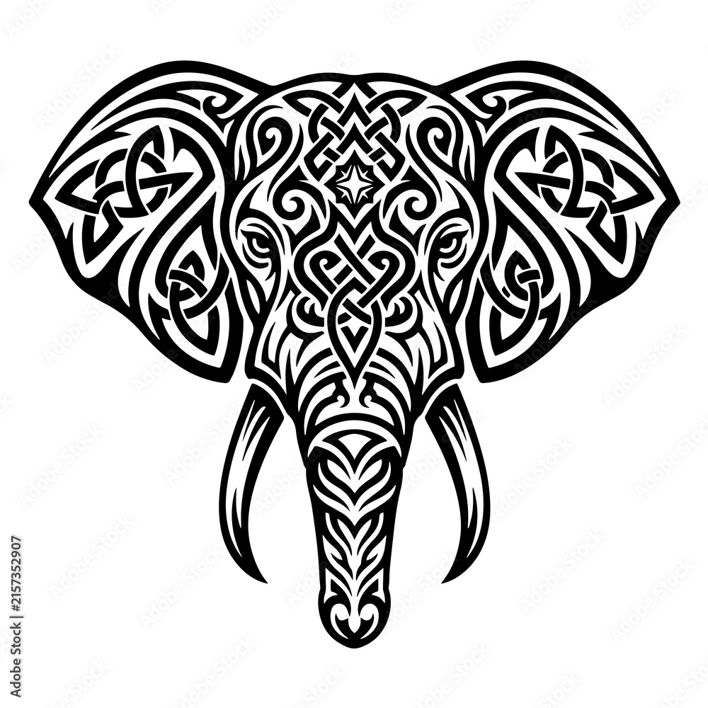 Fototapeta premium Ornate Tribal Elephant Head Tattoo Design Vector