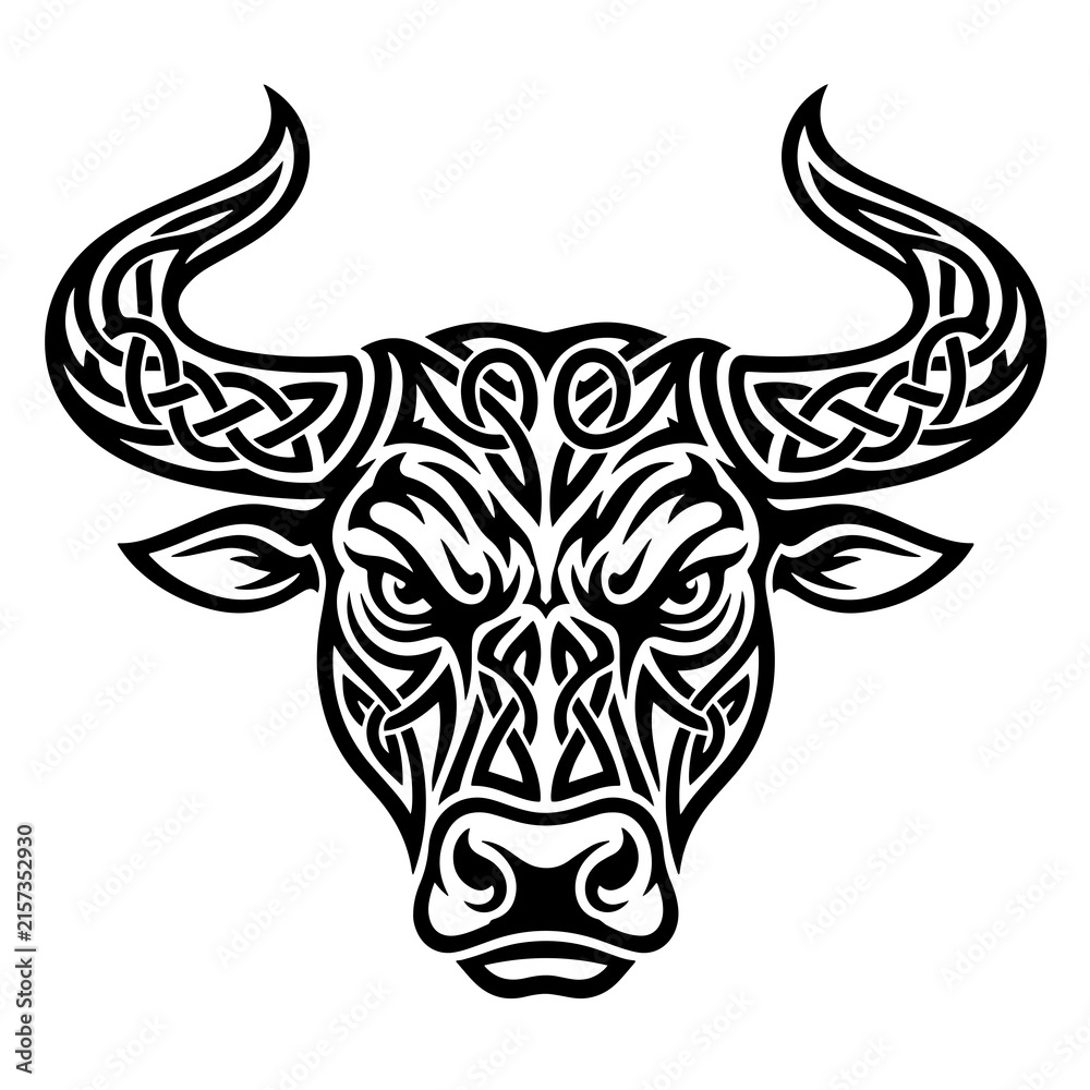 Fototapeta premium Celtic Bull Head Knotwork Vector Illustration