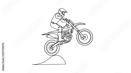 Motocross Rider Jumping Motorcycle Line Art Isolated