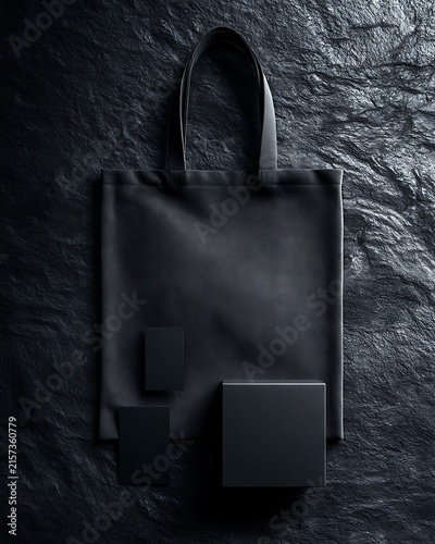 black bag and boxes on dark background