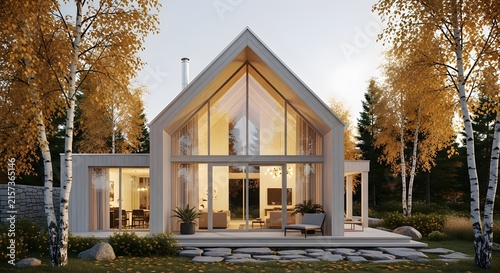 This photograph captures a modern luxury mansion under a real estate architecture concept, featuring expansive glass windows, property, and a swimming pool, with no people present.