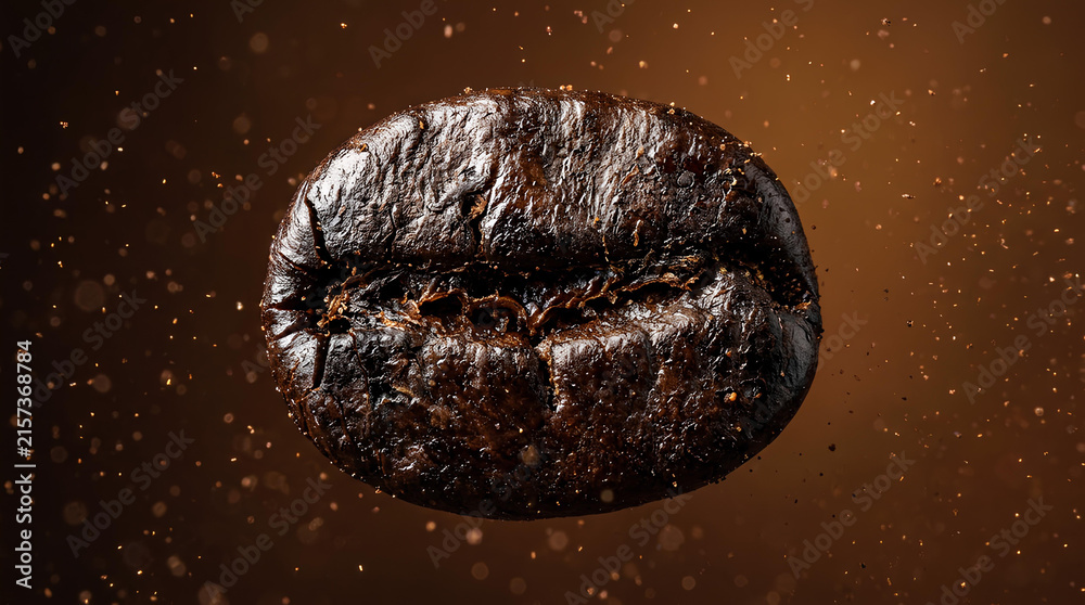 Naklejka premium Close up of roasted dark coffee bean floating.