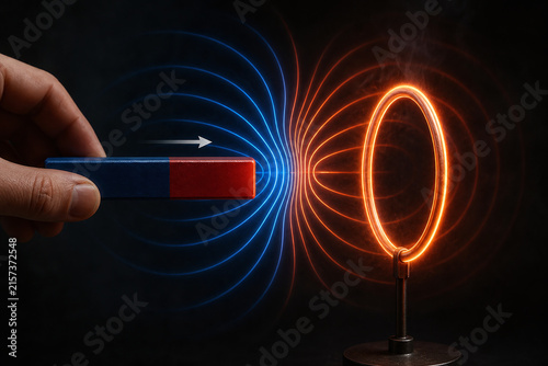 Plakat w ramie Lenz law magnetic induction opposing current illustration