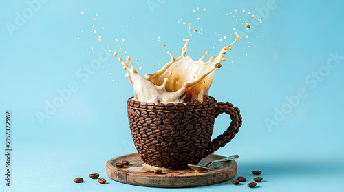 Coffee splashing from cup made of coffee beans