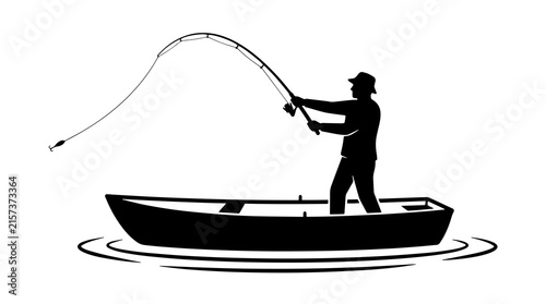 Fotografie Fisherman Silhouette in a Small Boat on Water