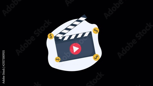 Animated Film Clapperboard with Floating Dollar Coins. Paid Advertisement - Transparent
