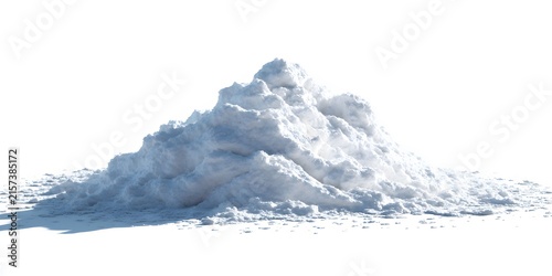 A large mound of white snow sits isolated on a bright background.