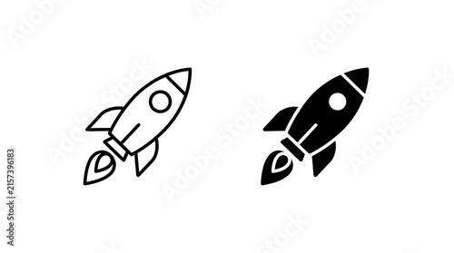 Rocket ship icon set, startup launch symbol isolated on transparent background